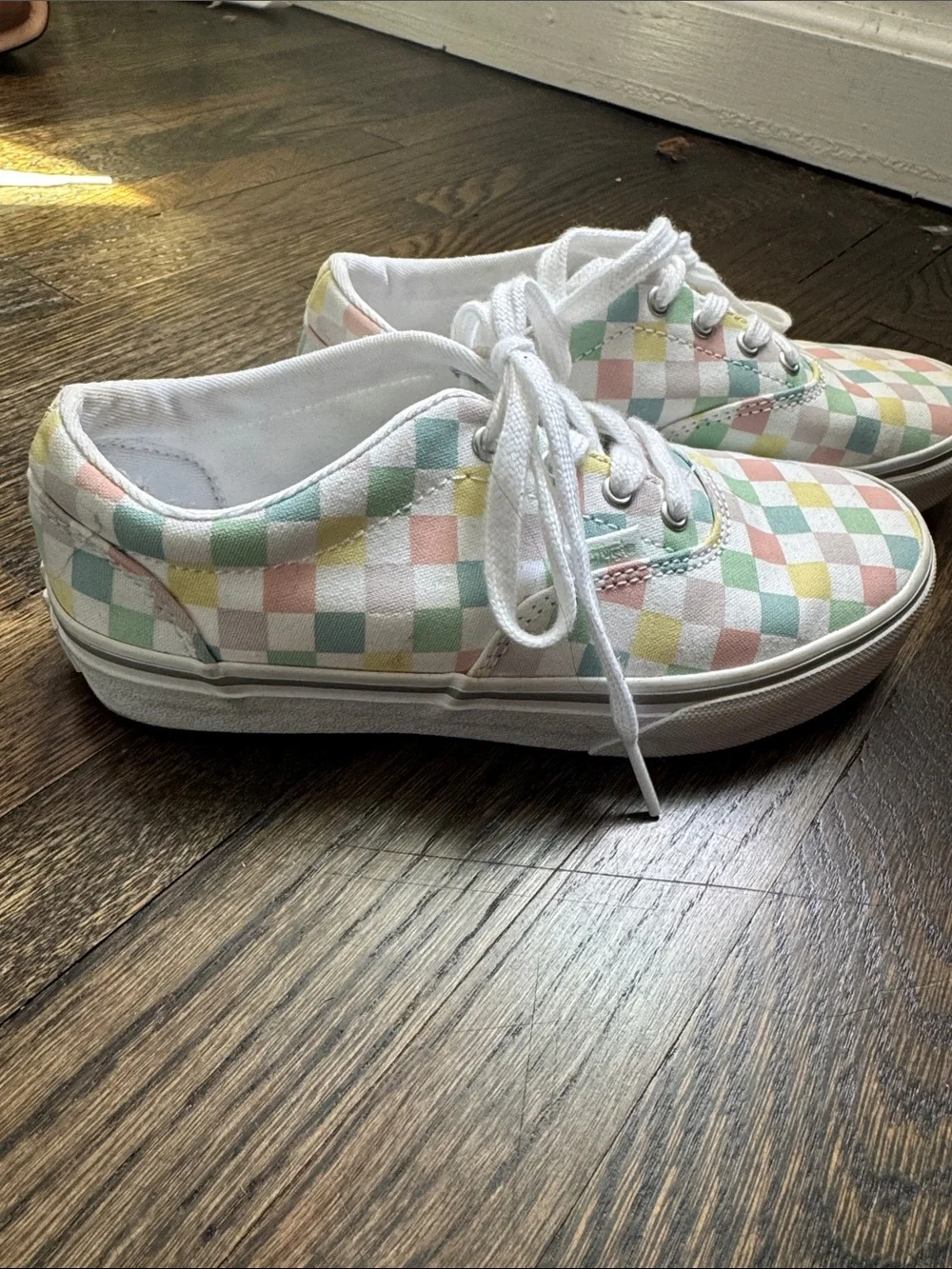 Kids Pastel Checkerboard Lace-Up Sneakers - White Base
